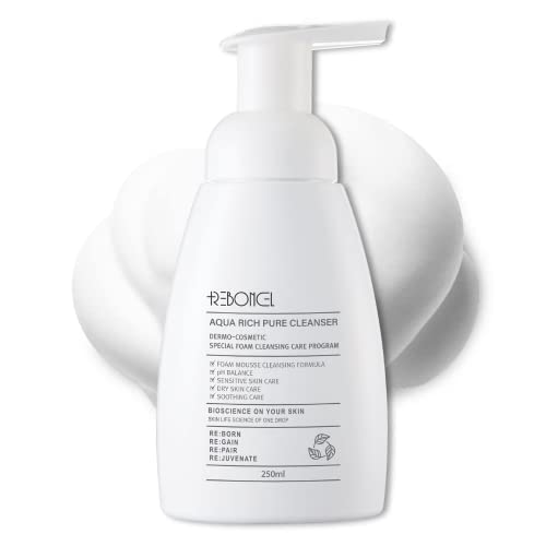 REBONCEL Aqua Rich Hydrating Face Foam Cleanser Gentle Hypoallergenic pH Balance Korean Skin Care Face Wash Cleansing Foam(8.45 fl.oz 250ml)