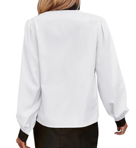 Avanova Women Tie Neck Bishop Long Sleeve Shirts Casual Work Blouses Tops2