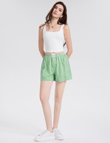Image of LOMON Womens Boxer Shorts Casual Summer 2026 Pajama Lounge Sleep Pj Gingham Plaid Shorts Y2K Beach Bottoms