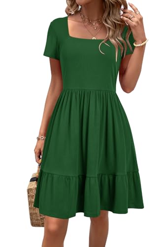 Image of Newshows Women's 2026 Summer Casual Square Neck Ruffle A Line Beach Vacation Sundress Work Business Dress with Pockets