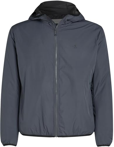 Calvin Klein Herren Windbreaker Jacke Hi-Neck mit Kapuze, Grau (Ebony), L – Ansicht 5