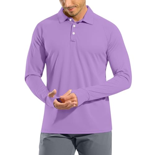 Mens Shirts Casual Stylish, Long Sleeve Fall Winter Business Casual Golf Work Collar T-Shirt Tops for Wedding Tall Man Clothes Polos para Hombre Con Cuello (3XL, Purple)
