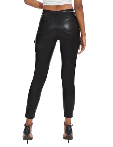 Faux Leather Leggings Pants for Women High Waisted Stretchy Pleather Pants Back Side Pocket Work Tights4