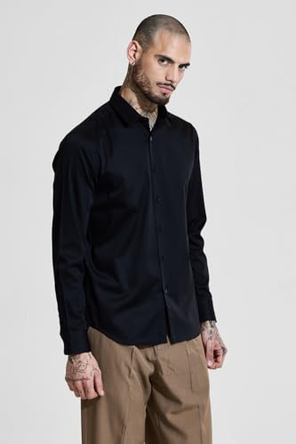Image of SNITCH Men Formal Shirt | Slim Fit Long Sleeve Spread Collar Solid Design | Premium Cotton Blend & Breathable Fabric for Office & Casual Wear