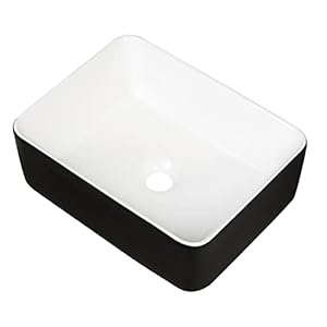Rectangular bathroom sink 16 x 12 above counter porcelain ceramic vessel sink with faucet and pop up drain combo white and black  urban country home decor