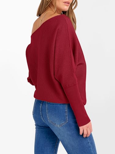 Image of ANRABESS Womens Off Shoulder Sweaters 2026 Fall Long Batwing Sleeve Loose Fit Knit Tops Casual Pullovers Jumpers