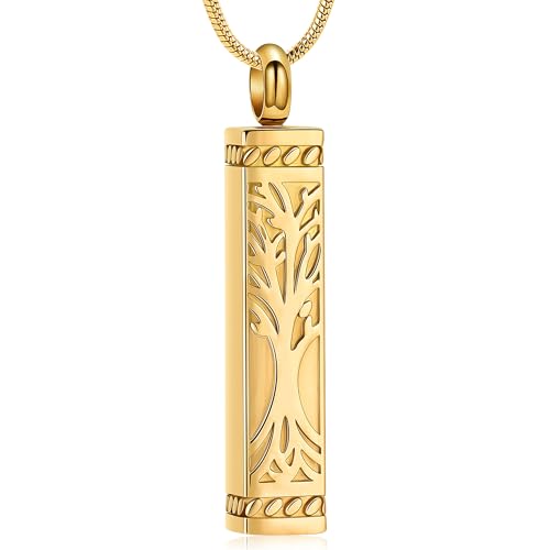 VCCWYQK Collar de urna de árbol de la vida para cenizas para mujeres y hombres, joyería de cremación, cubo de cenizas, collar de recuerdo, urna de bar, joyería para cenizas, Acero inoxidable, No es