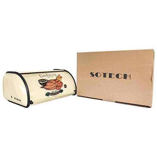 Sotech Bread Box Kitchen Stainless Metal Container For Storage Bin Countertop Keeper Rustic Holder Vintage Airtight Counter With Roll Top Farmhouse Bread Boxes(Cream White) #TOP2