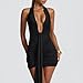 ABYOVRT Women Deep V Neck Ruched Mini Dresses Backless Halter Dress Party Club Night (Black,M)