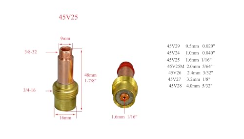 Image of RIVERWELD TIG Gas Lens Collets Bodies 45V25 1 /16 inch 1.6mm Orifice 2pcs