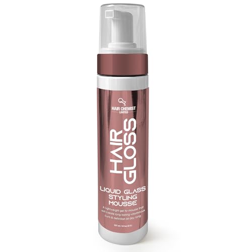 Hair Chemist Hair Gloss Liquid Glass Styling Mousse 8 oz. - Lightweight, Definition & Volume All Day Long, Long Lasting Voluminous Curls, Styling Mousse for Curly Hair