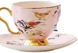 セラミックコーヒーティーカップとソーサーセット ゴールデンライン 陶器コーヒーマグとソーサーセット ミルクジュースマグプレート 誕生