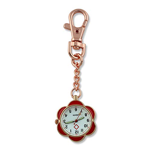 Preisvergleich Produktbild Cxypeng Krankenschwester Damen Armbanduhr,Blumenlegierung leuchtende Krankenschwestertisch, Quarz hängende Uhr Medizinstudent Taschenuhr-rot,FOB-Uhr Damen Taschenuhr