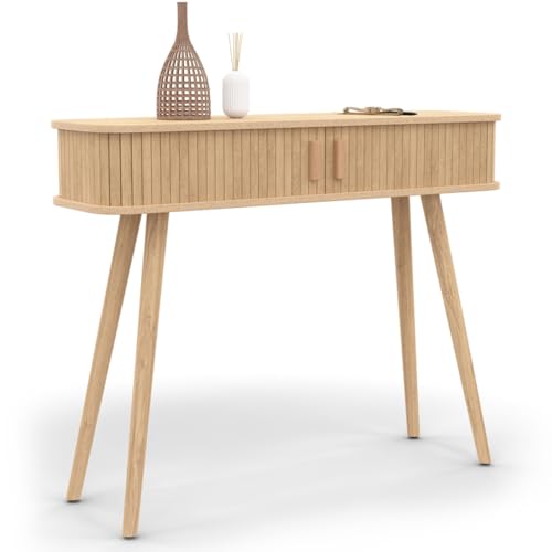 IDMarket - Mesa consola con 2 puertas correderas, Romie, listones, madera, color roble