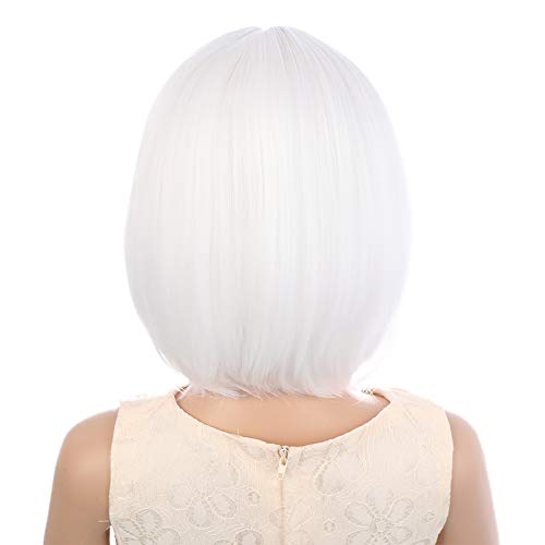 Image of PATTNIUM Kids White Wig Child Short White Bob Wigs for Girls Cosplay Party Synthetic Rose Net Daily Wear Wigs