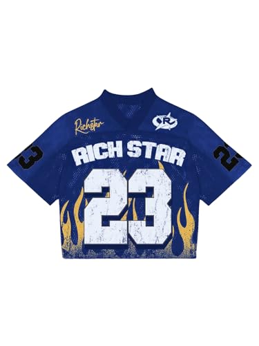 GORGLITTER Men's Y2k Jersey Number Graphic Mesh Short Sleeve V Neck Football T Shirt