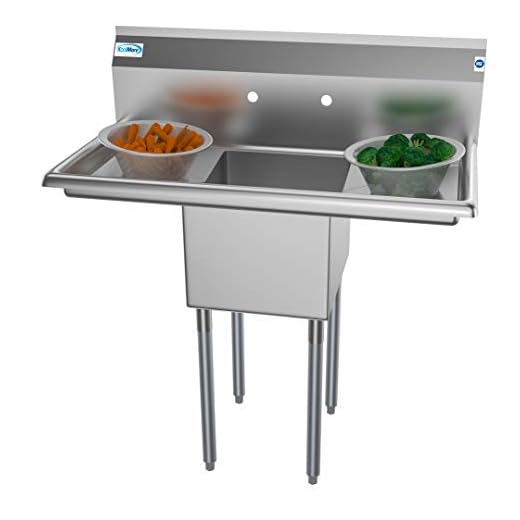 KoolMore 1 Compartment Stainless Steel NSF Commercial Kitchen Prep & Utility Sink with 2 Drainboards - Bowl Size 14" x 16" x 11", Silver