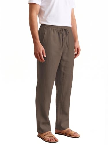 TAGDO Cotton Linen Pants for Men, Brown - Image 2