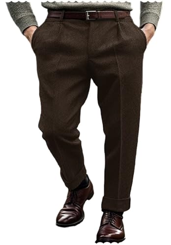 Men's Classic Herringbone Tweed Dress Pants Casual Suit Pants for Men
