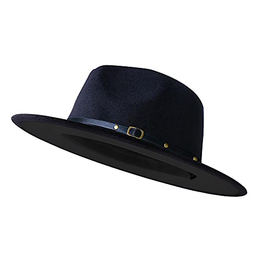 KUJUHA Wide Brim Fedora Two Tone Dress Hat Black Large-X-Large