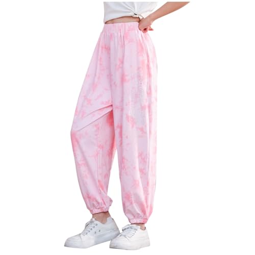 Tie Dye Joggers Pants for Girls Fashion Summer Ice Silk Lightweight Running Athletic Pants Tween Girls Y2k Joggers