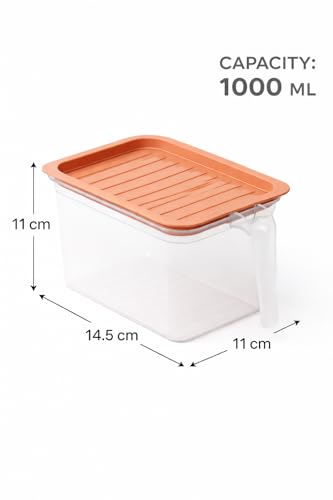 Image of Fridge Storage Box 1000ml Handle, Kitchen Organizer Container Set Pack of 3