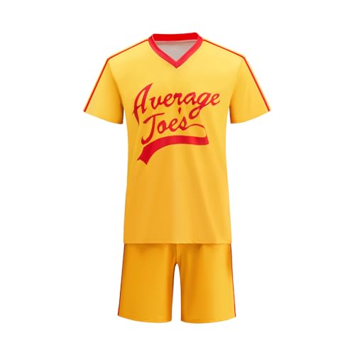 Mens Dodgeball Average Joes Cosplay Costume Yellow Sports Jersey Shorts 2 Pieces Sweatsuits Tracksuit (S)
