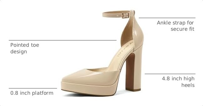 Image of Women's Platform Chunky Heel Pumps - Closed Toe Ankle Strap Block Heeled Dress Shoes for Wedding Party & Daily Comfort
