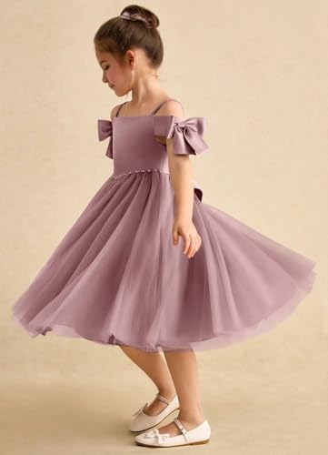 MCieloLuna Elegant Flower Girl Dresses for Wedding Puffy Tulle Princess Gown Off Shoulder Satin First Communion Dress4