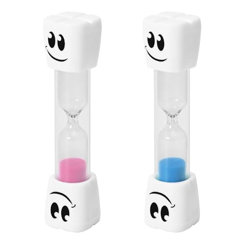 2 Minute Toothbrush Sand Timer for Kids - Set of 2 Small Blue and Pink Smiley Hourglass