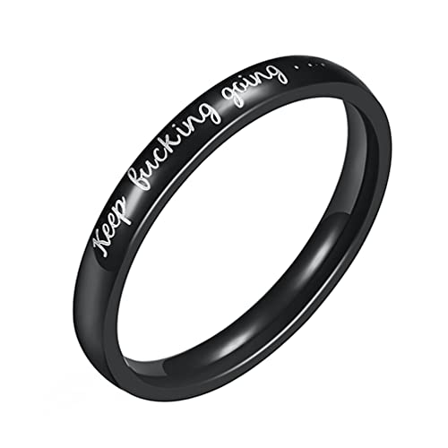 WOYNJI Stainless Steel Stackable Keep Fucking Going Inspirational Ring Encouragement Graduation Gift Black Size 8