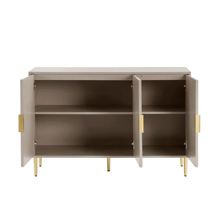 Image of Wooden Sideboard Cabinet for Living Room | Side Board with 3 Doors Cabinet Storage for Dining, Drawing and Home Office | HDMR Premium Wood & Iron, Taupe & Golden