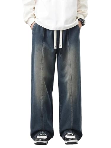 Men's Plus Size Baggy Jeans Cargo Streetwear Denim Pants Elastic Waist Straight Casual Wide Trousers