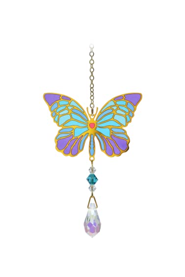 Wild Things Gifts Glass Crystal Dreams Suncatcher - Iris Butterfly - Hanging Crystal Ornament With Gold Details - Rainbow Effect