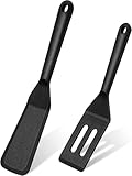Mini-Silikon-Spatel-Set, hitzebeständig, Brownie-Schneider und Kekswender, Schlitz- und solide Klingen, 2 Stück (schwarz)