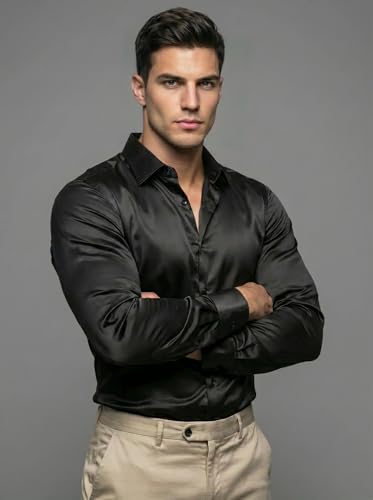 Image of Diverse Men's Satin Casual Shirt | Premium Solid Poly Satin | Wrinkle-Free, Full Sleeve Regular Fit Office, Business Wear