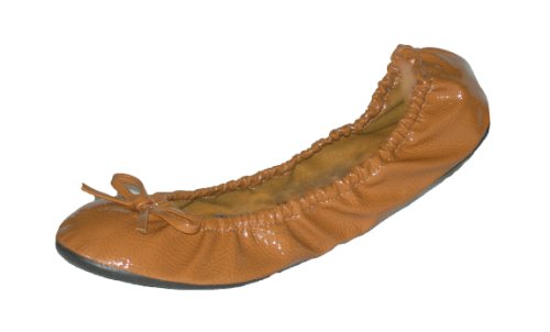 Alora Patent Foldable Flats with Carrying Case, Tan, Large
