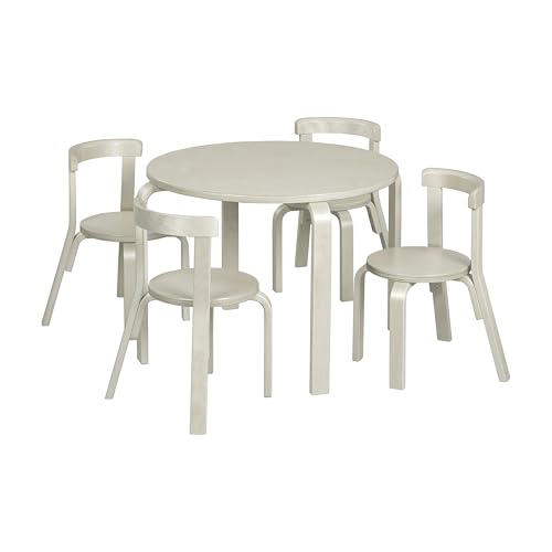 Image of ECR4Kids Bentwood Table and Curved Back Chair Set, Kids Furniture, White Wash, 5-Piece