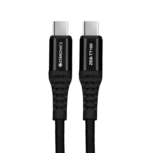 Image of ZEBRONICS TT100 Type C - Type C Cable, 100 Watts PD, Rapid Charging, Charge & Sync, 1.5 Meter, Compatible with iPhone 15 | Samsung | OnePlus | Xiaomi | Realme | Oppo