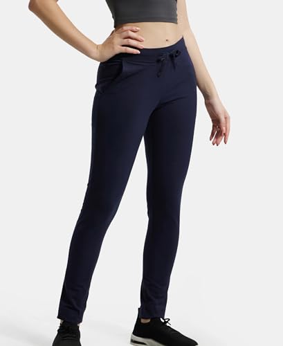 Image of Jockey 1301 Women's Super Combed Cotton Elastane Stretch Slim Fit Trackpants with Side Pockets Navy Blazer XL