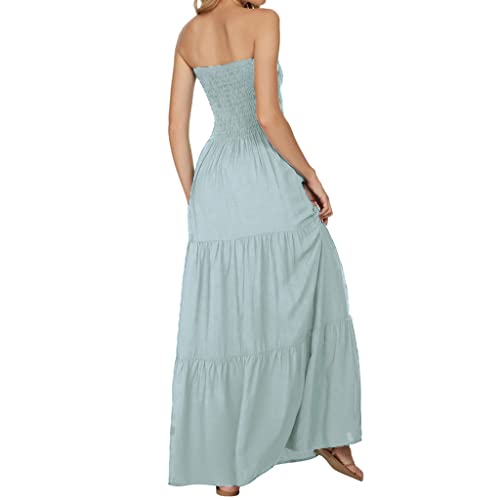 Image of Women's Summer Strapless Tube Top Maxi Dresses Off Shoulder Boho Beach Long Dress