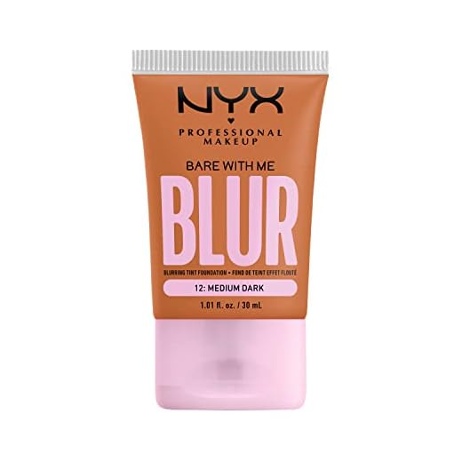 NYX Professional Makeup Fond de Teint Effet Flouté Bare With Me Blur, Couvrance Moyenne, Fini Mat Naturel, Niacinamide, Matcha & Glycérine, Hydratation Jusqu'A 12H, Teinte : Medium Dark (12)