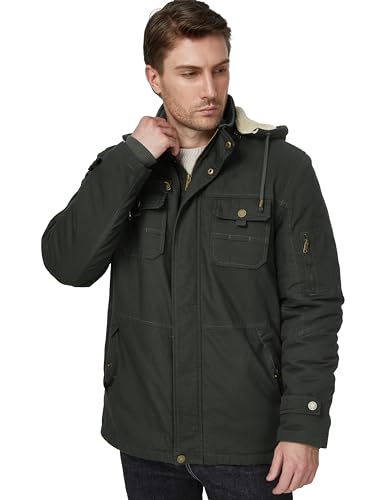 Image of WenVen Men's Winter Sherpa Parka Mid Length Thicken Military Style Warm Jacket with Removable Hood
