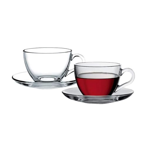Image of Incrizma Imported Glass Tea Cup & Saucer Set Clear Cups, 220 ml Capacity - Durable - Tea Cup Set of 12 Pcs (6 Cups & 6 Saucers)