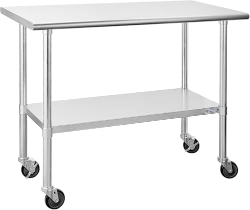 Hally Stainless Steel Table for Prep & Work 24 x 48 Inches with Caster Wheels, NSF Commercial Heavy Duty Table with Undershelf and Galvanized Legs for Restaurant, Home and Hotel