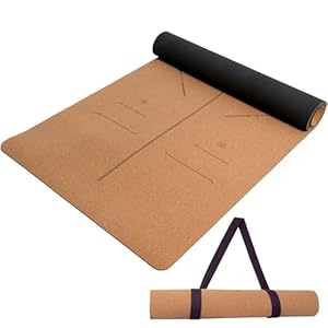 U&M Cork Yoga Mat Non-Slip, Resists Sweat and Odors Exercise Mat with Carrying Strap for Hot Yoga, Pilates, Floor & Fitness Workouts, Fitness Mats Non-Slip Natural Rubber Base & Cork Mat (72” x 26” x 5mm Thick)