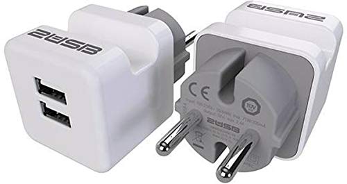 Adaptateur de voyage premium easyCharge avec double USB et support de maintien intégré
