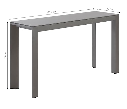 Dehner Gartentisch Chicago, schmaler Balkontisch, bis zu 6 Sitzplätze, 133.5 x 75 x 42 cm, Aluminium/Stein, grau