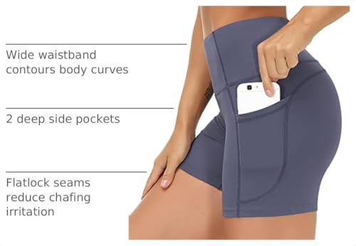 Image of THE GYM PEOPLE High Waist Yoga Shorts for Women's Tummy Control Fitness Athletic Workout Running Shorts with Deep Pockets