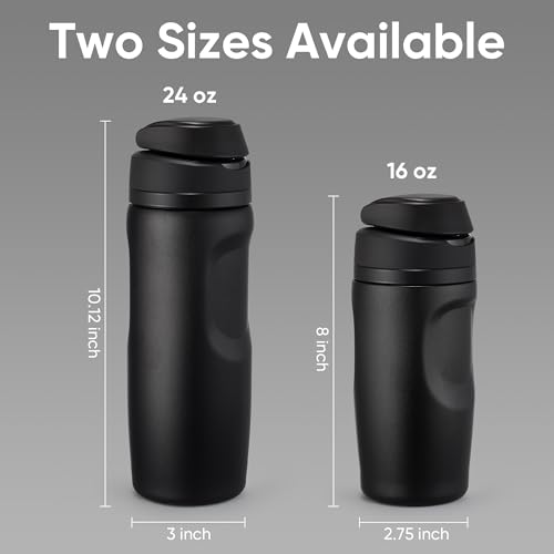 Image of Fijinhom 24 oz Insulated Water Bottle,Stainless Steel Sports Water Bottle with Straw, Double Wall Vacuum Leak Proof, Cold for 24 Hours, BPA Free for Travel, Sport, Outdoor, Black